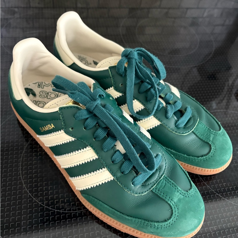 Adidas Samba Green & White Classic Sneakers - Size 8.5